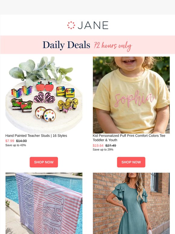 Daily Deals: Kid Personalized Puff Print Tee | Double Ruffle Sleeve Dress | Personalized Beach Towel | & More!