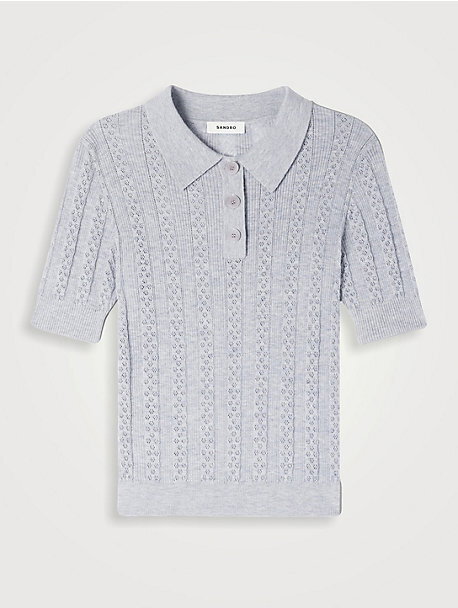 Pointelle Polo-neck Wool Sweater