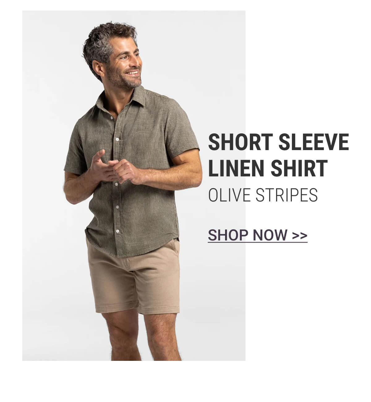 Olive Stripes Short Sleeve Linen Shirt