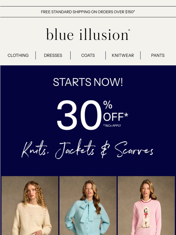 30% Off Knits, Jackets & Scarves