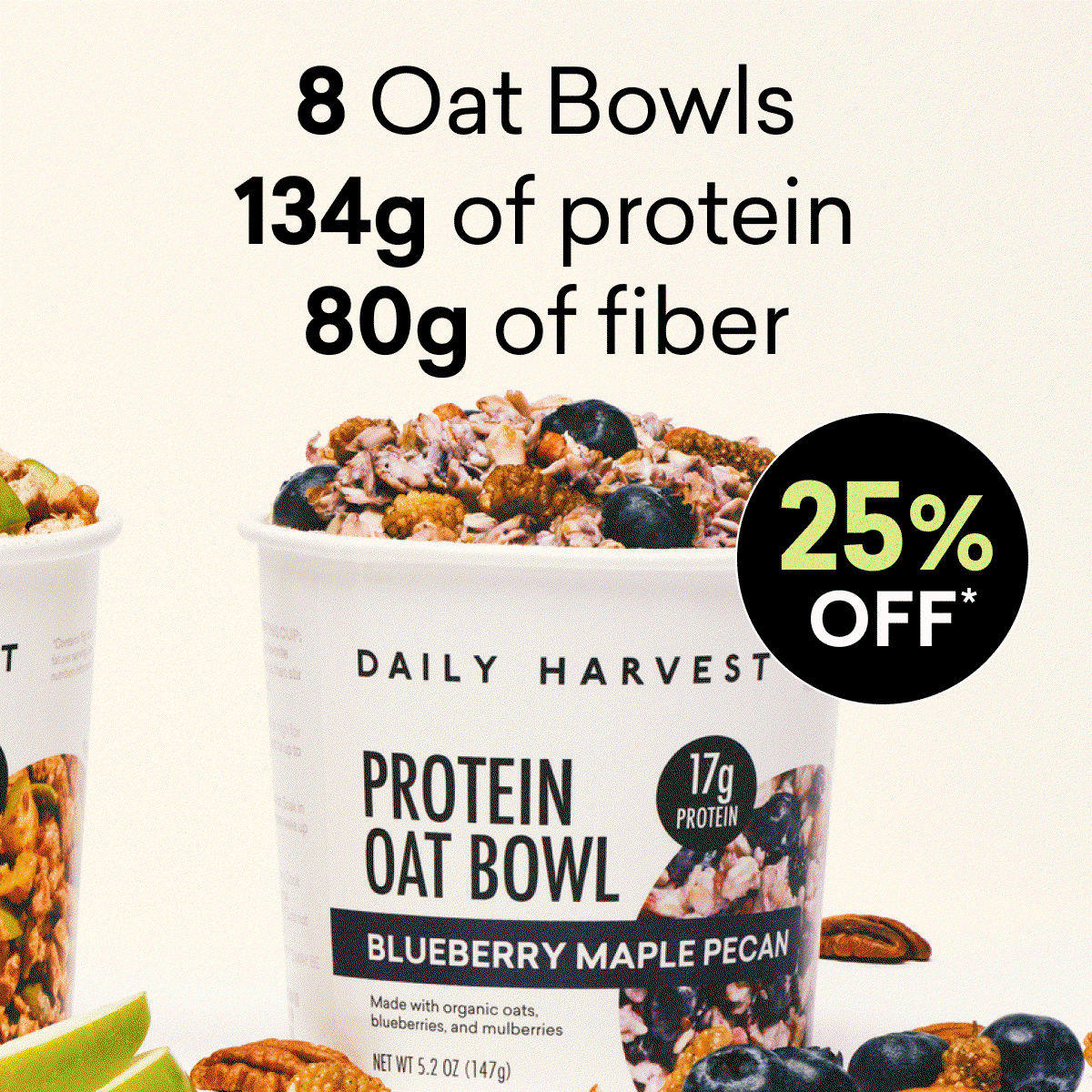 8 Oat Bowls | 134g of protein | 80g of fiber | 25% OFF