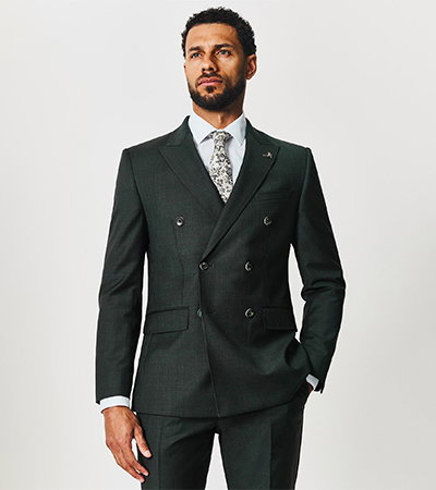 Slim Fit Dark Green Double Breasted Two Piece Suit Image