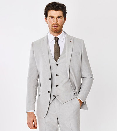 Slim Fit Grey Flannel Three Piece Suit Image