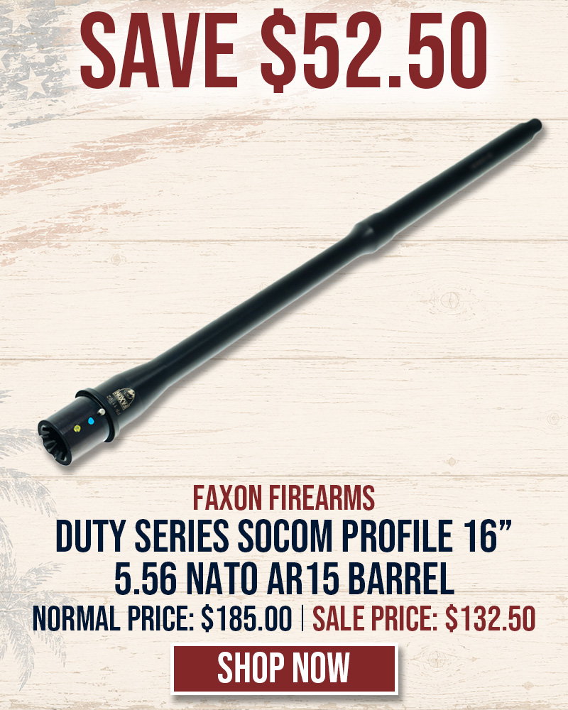 SAVE $52.50 ON FAXON DUTY SERIES SOCOM PROFILE 16 MID-LENGTH 5.56 NATO AR15 BARREL