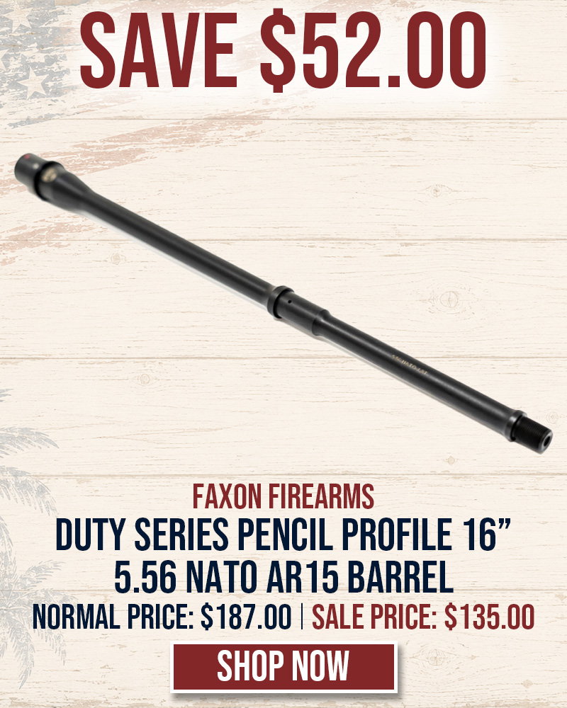 SAVE $52 ON FAXON DUTY SERIES PENCIL PROFILE 16 MID-LENGTH 5.56 NATO AR15 BARREL