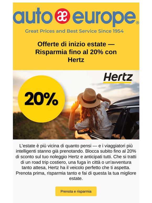 Offerta esclusiva Hertz: risparmia fino al 20% in tutto il mondo