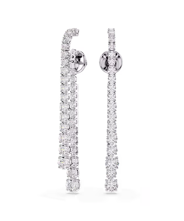 Pendants d’oreilles Matrix, Dégradé de tailles rondes, Blanches, Métal rhodié