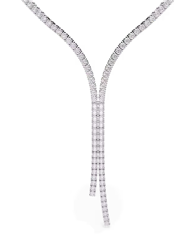 Collier en Y Matrix, Taille ronde, Blanc, Métal rhodié
