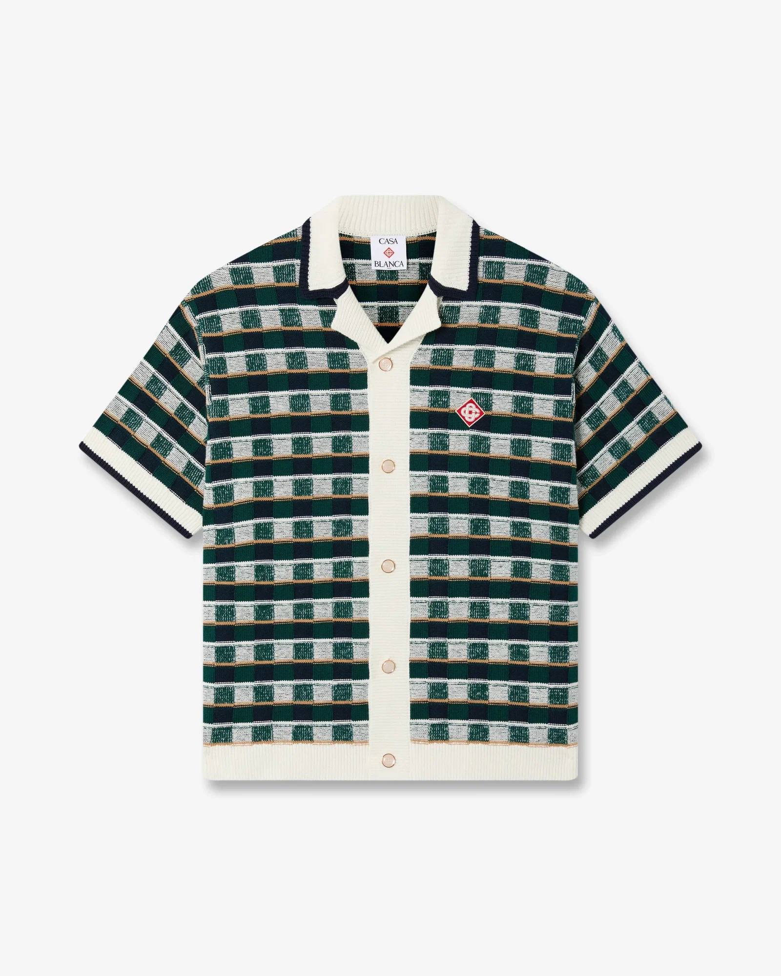 Image of Green Crochet Mosaic Short Sleeve Shirt