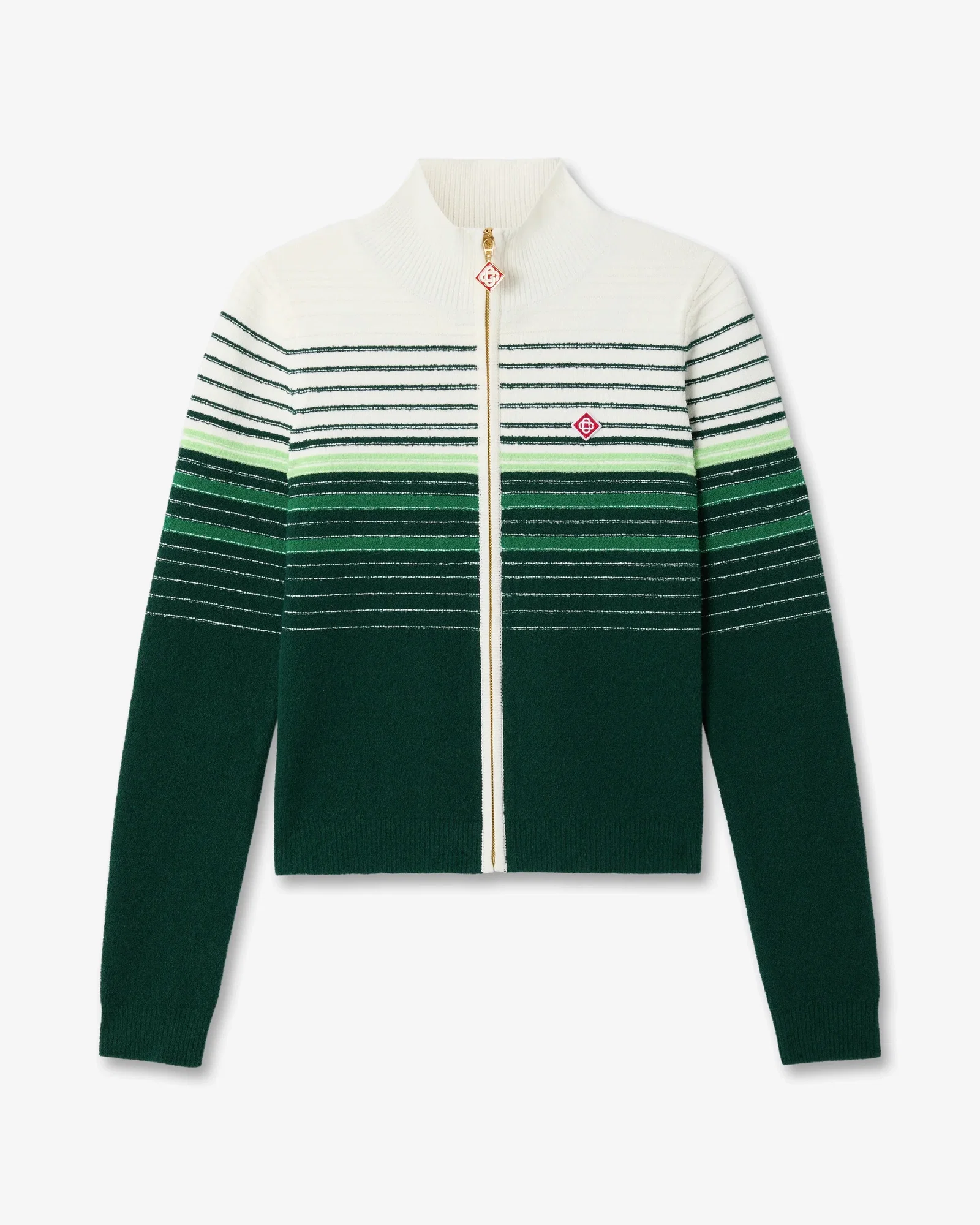 Image of White & Green Boucle Stripe Zip-Up Track Jacket