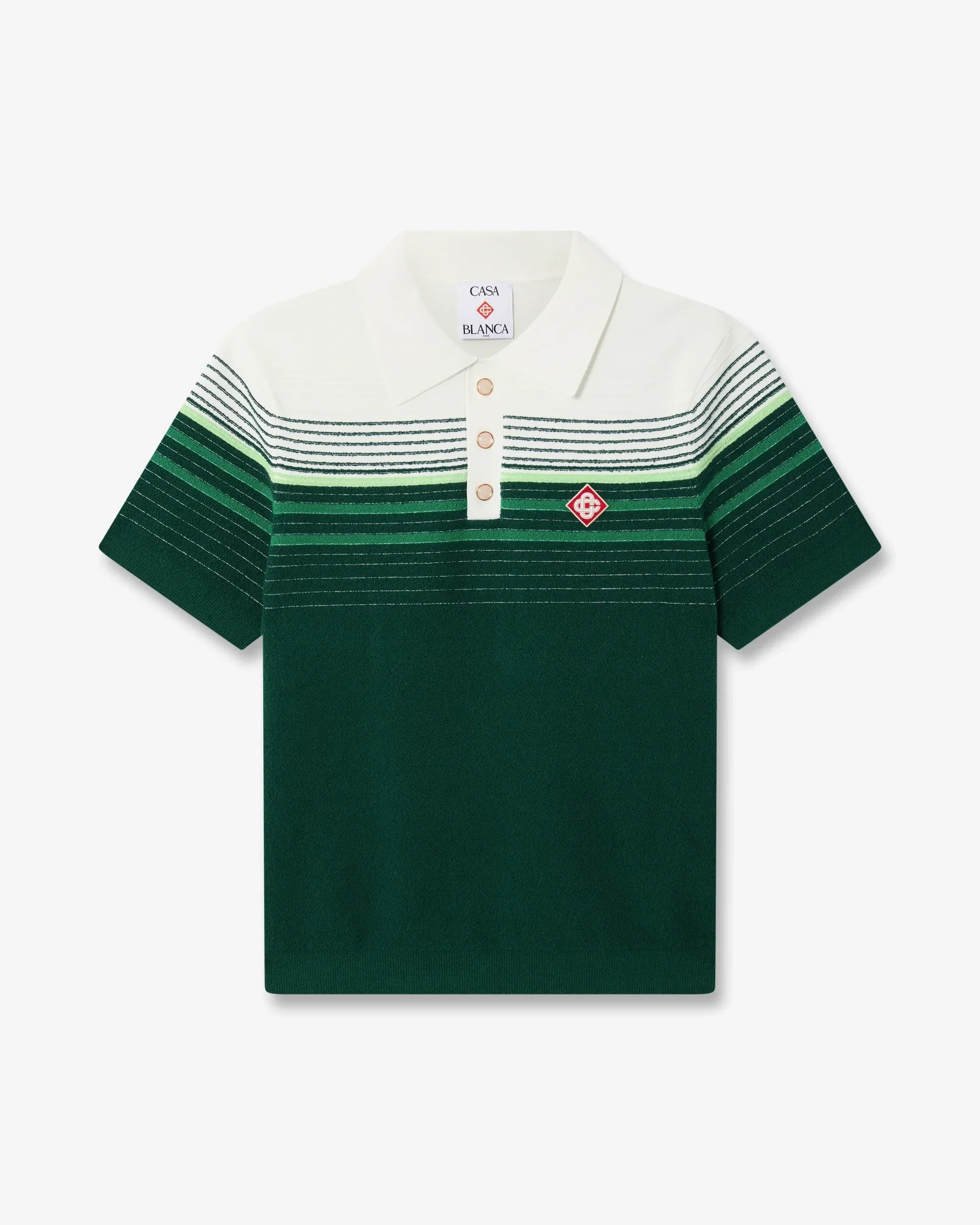 Image of White & Green Boucle Stripe Short Sleeve Polo Shirt