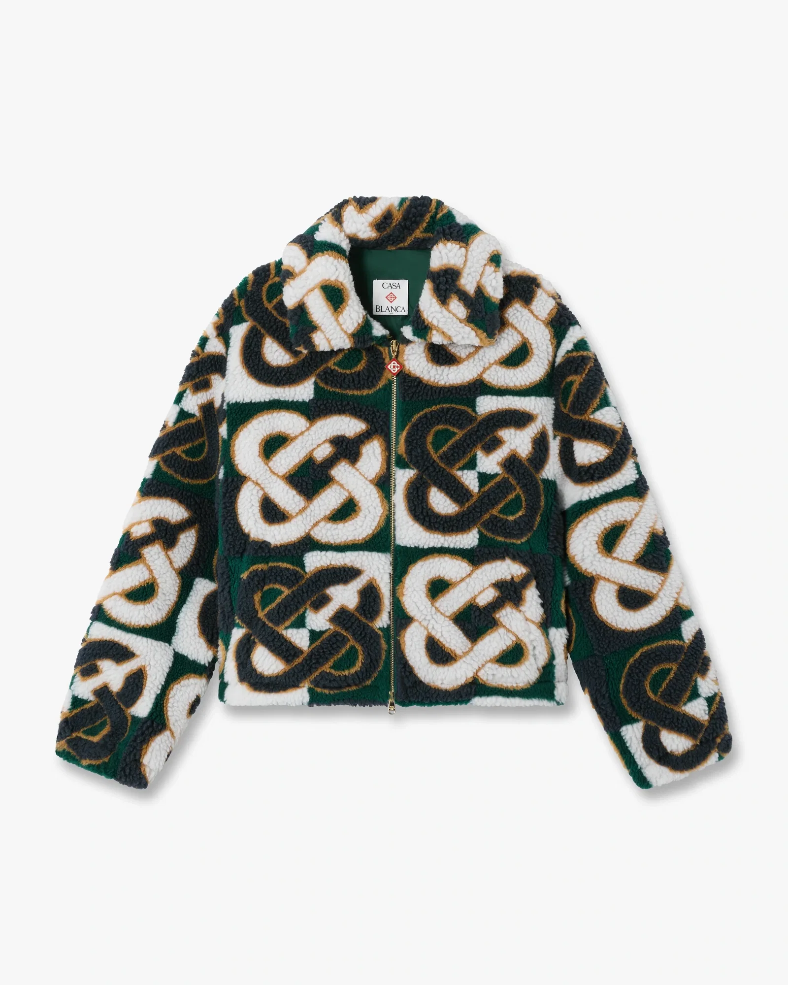 Image of Green & Navy Check Monogram Fleece Jacket
