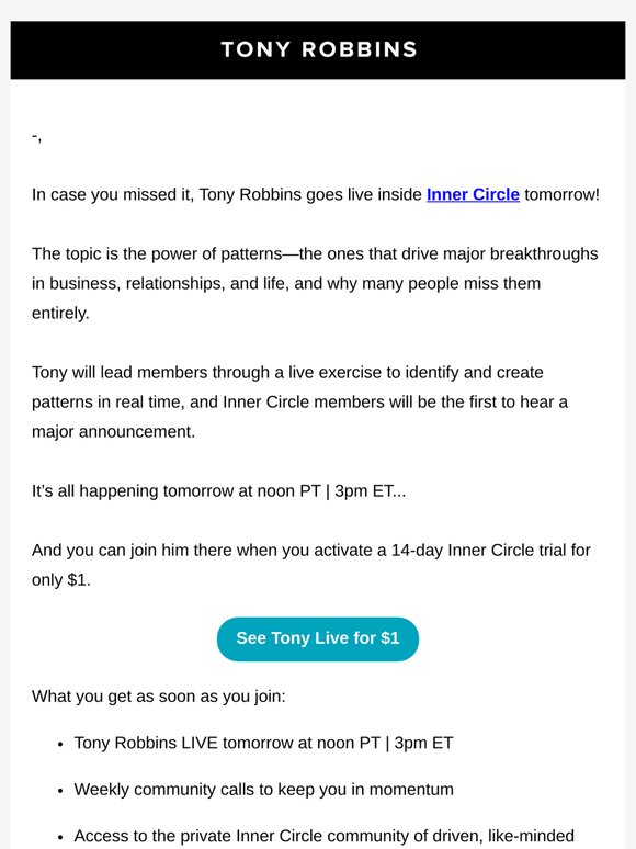 Activate your $1 trial before Tony goes live