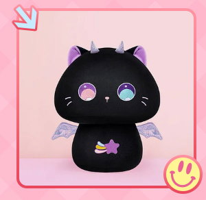 Tall black axolotl plush toy.