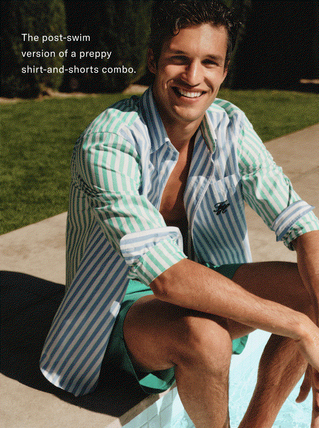 The post-swim version of a preppy shirt-and-shorts combo.