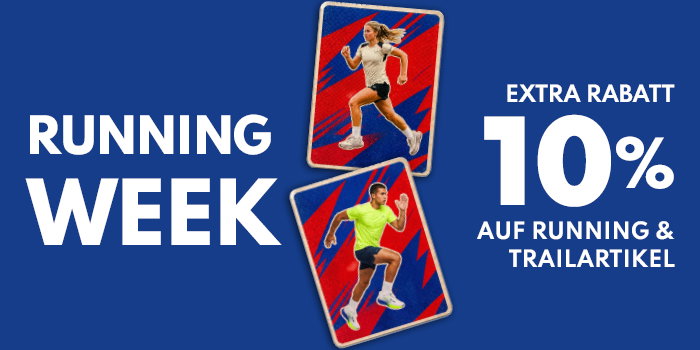 Promotional banner: Running Week with two runners and an extra 10% discount on running and trail gear