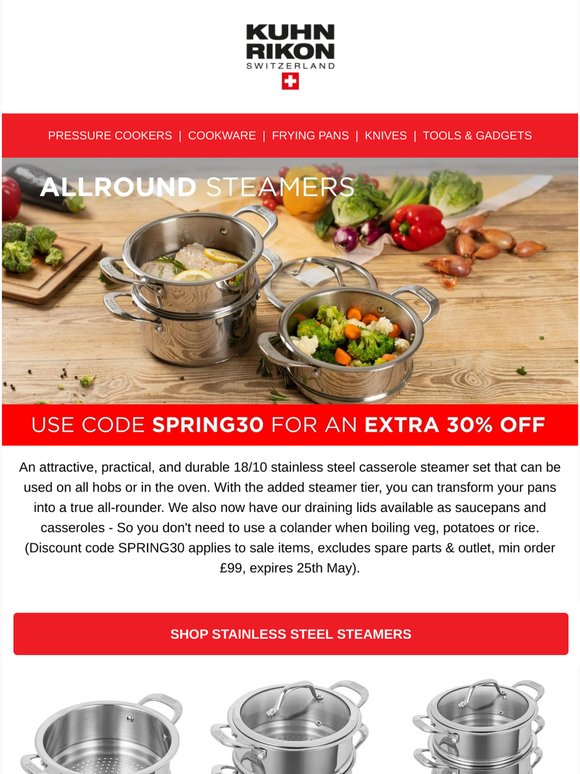 Steamers and draining lids at up to 40% off today