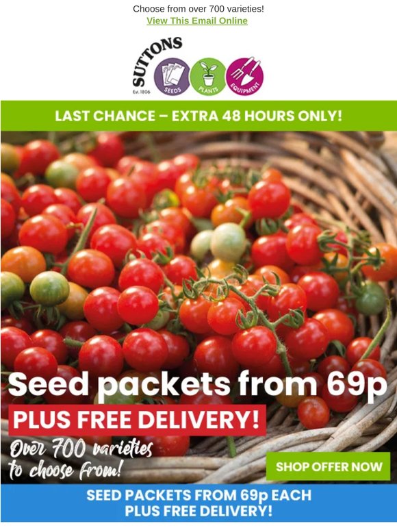 SEED PACKETS from 69p EACH + FREE DELIVERY!