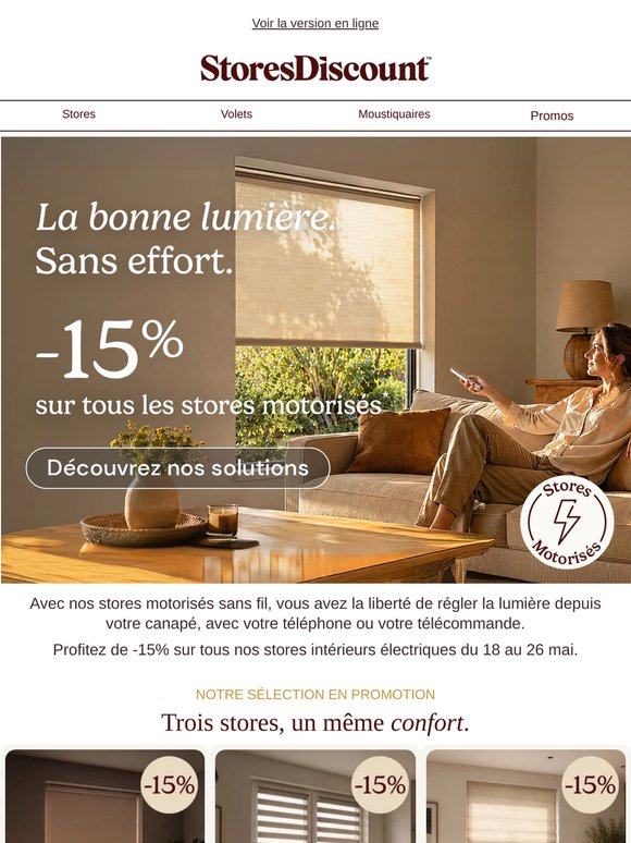 ⚡ Le confort sans effort | -15% sur les stores motorisés