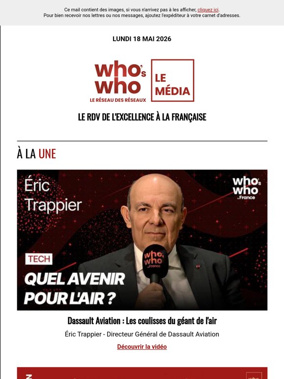 Aujourd'hui dans WHO'S WHO : Eric Trappier, Stéphane Mallat, Dammann Frères ...