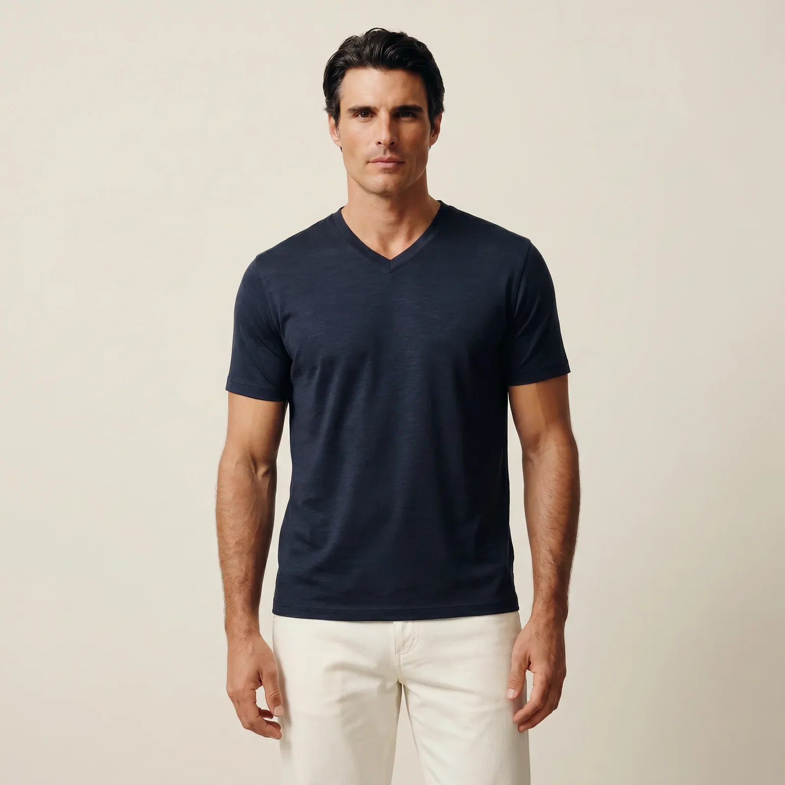 Image of Merino Wool V-Neck T-Shirt