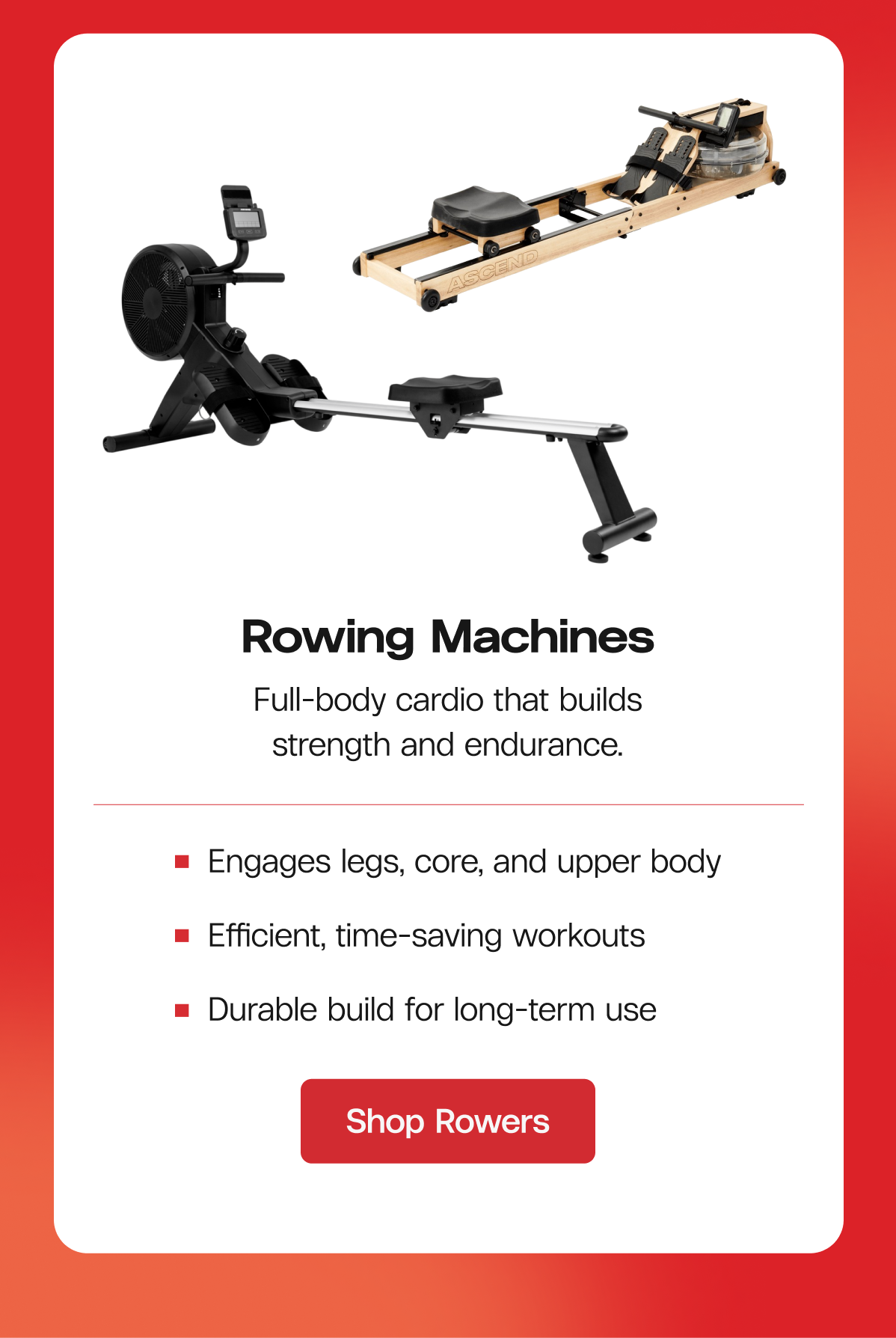 Rowing Machines Full-body cardio that builds strength and endurance.