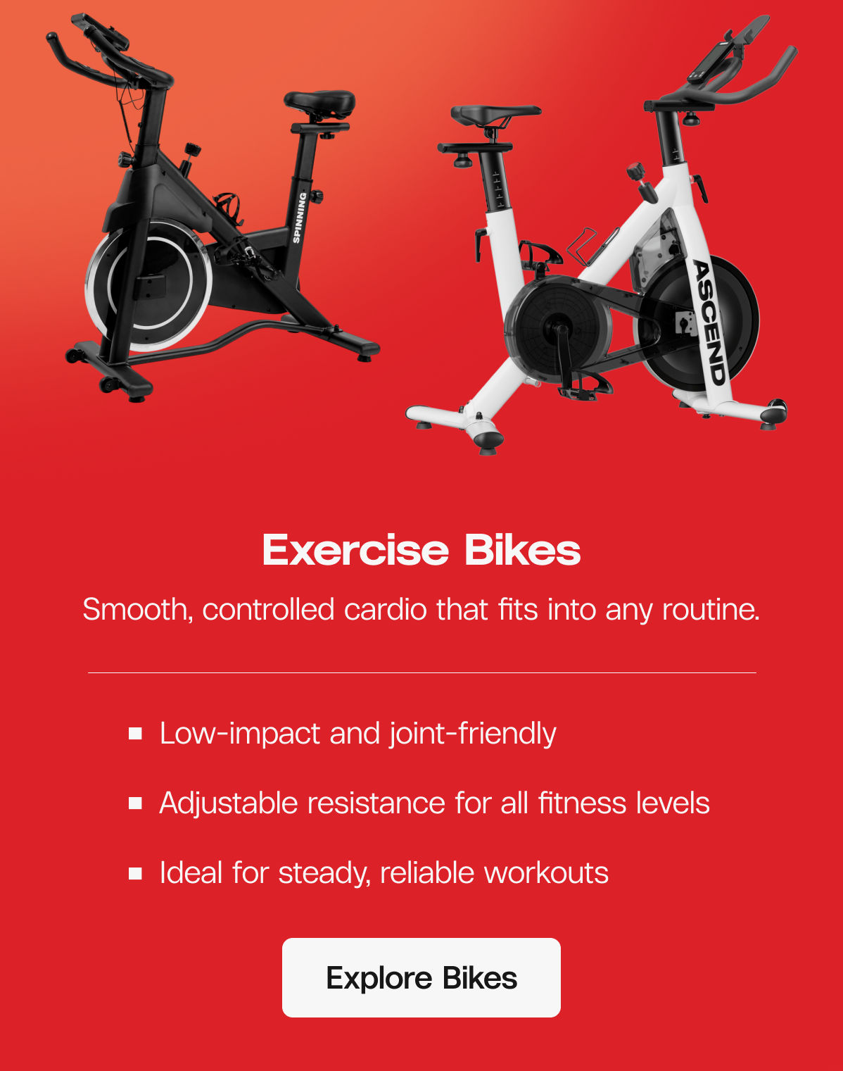 Exercise Bikes Smooth, controlled cardio that fits into any routine.