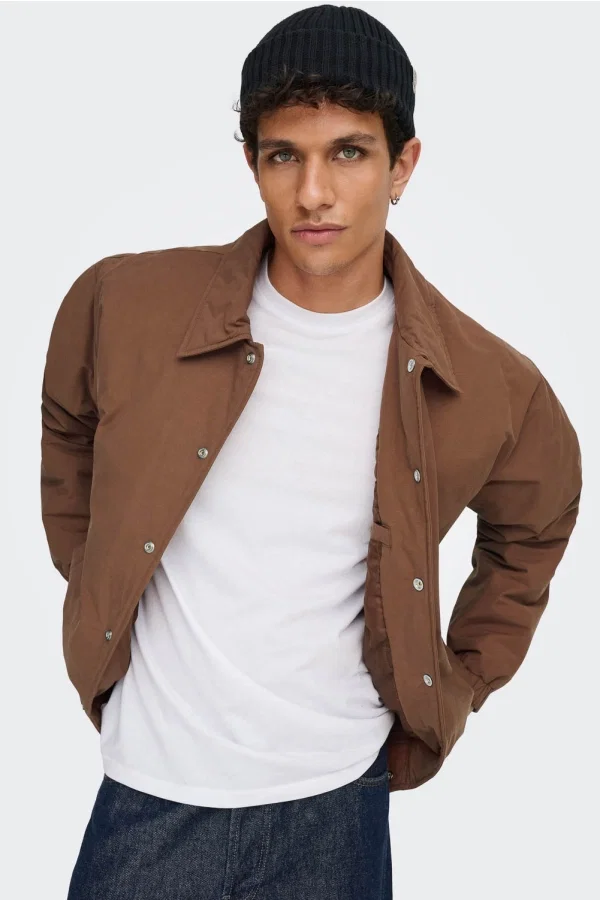 ONLY&SONS ONSBRATT LIFE T2T PADDED COACH JACK: friar brown