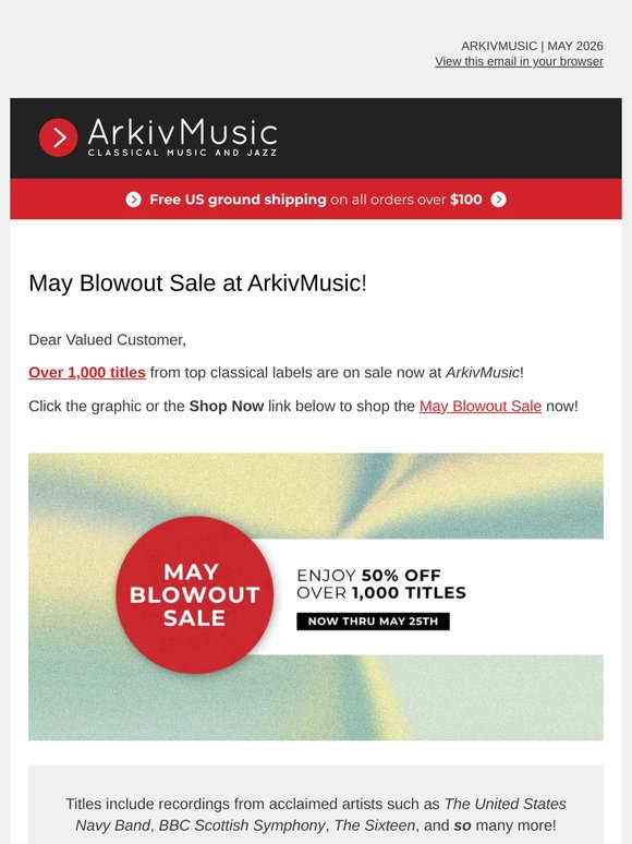 May Blowout Sale at ArkivMusic