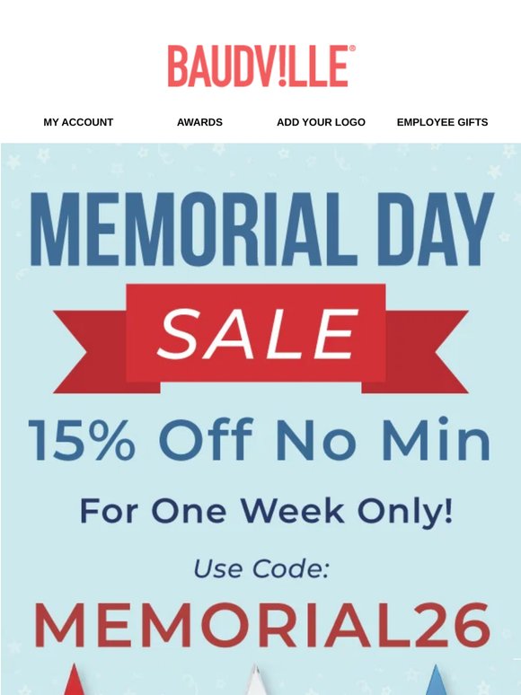 Memorial Day Sale: 15% Off, No Minimum