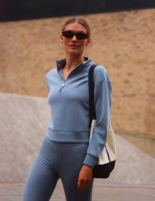 Sandwashed Funnel Neck Half Zip Sweatshirt