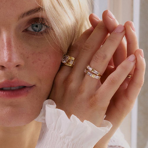 Polly Crystal Mixed Metal Ring Stack