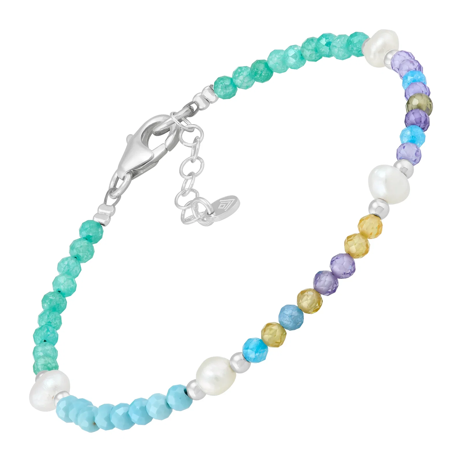 Confetti Beaded Bracelet, Multicolor Cubic Zirconia and Freshwater Pearl