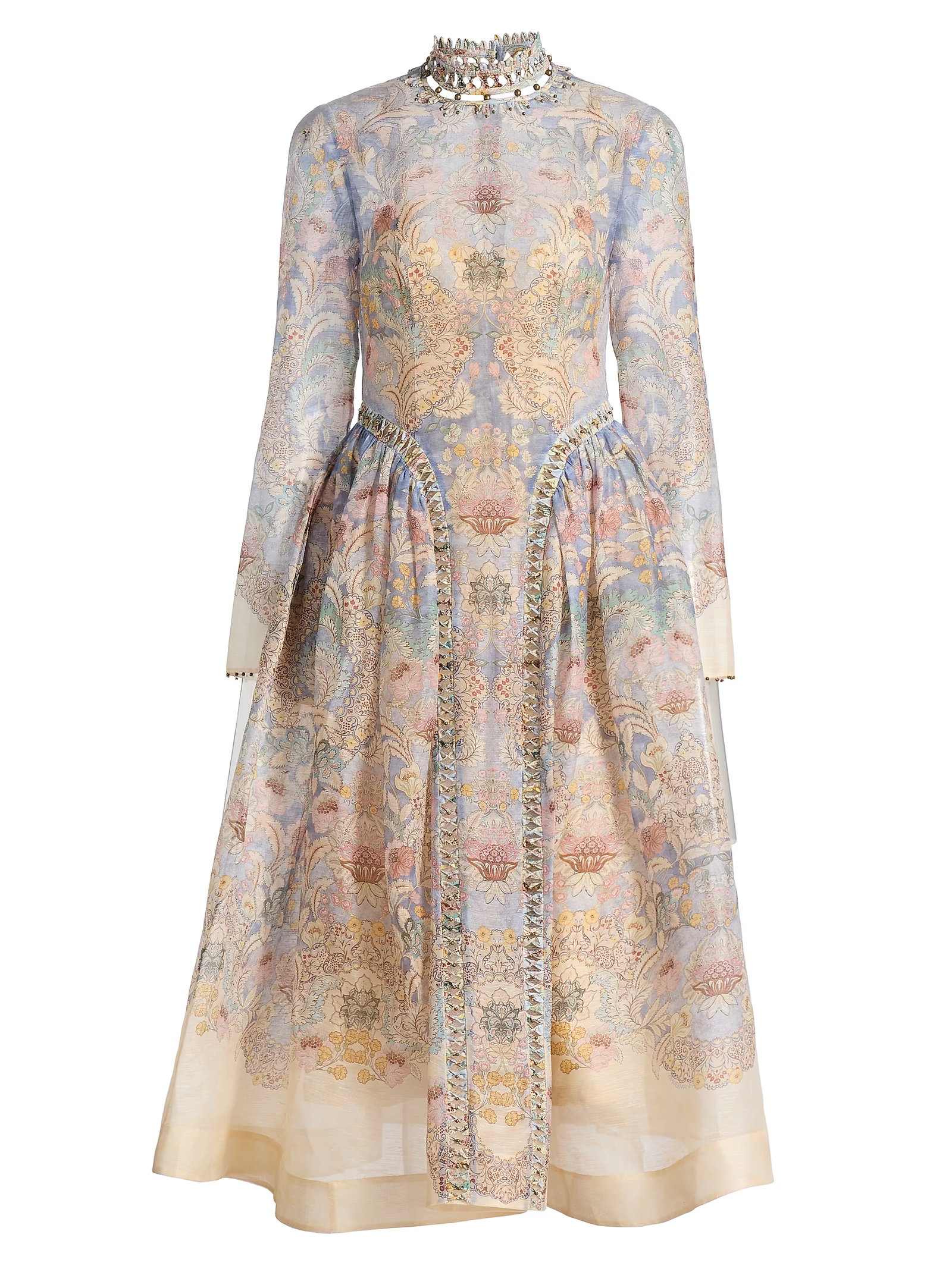 Zimmermann Rebellion Beaded Floral Linen-Silk Midi-Dress