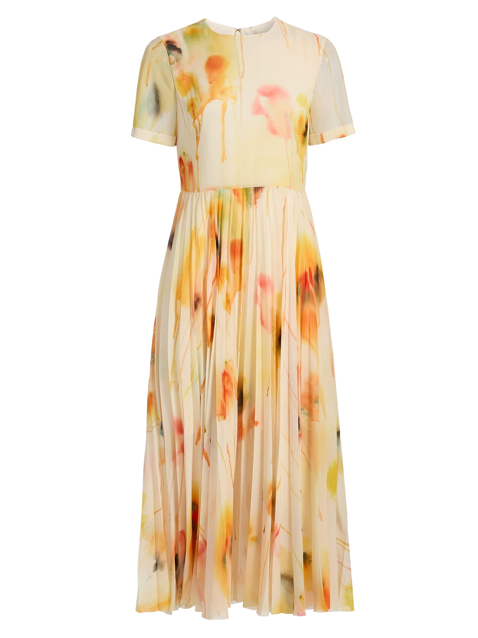 Jason Wu Collection Watercolor Floral Pleated Chiffon Midi-Dress