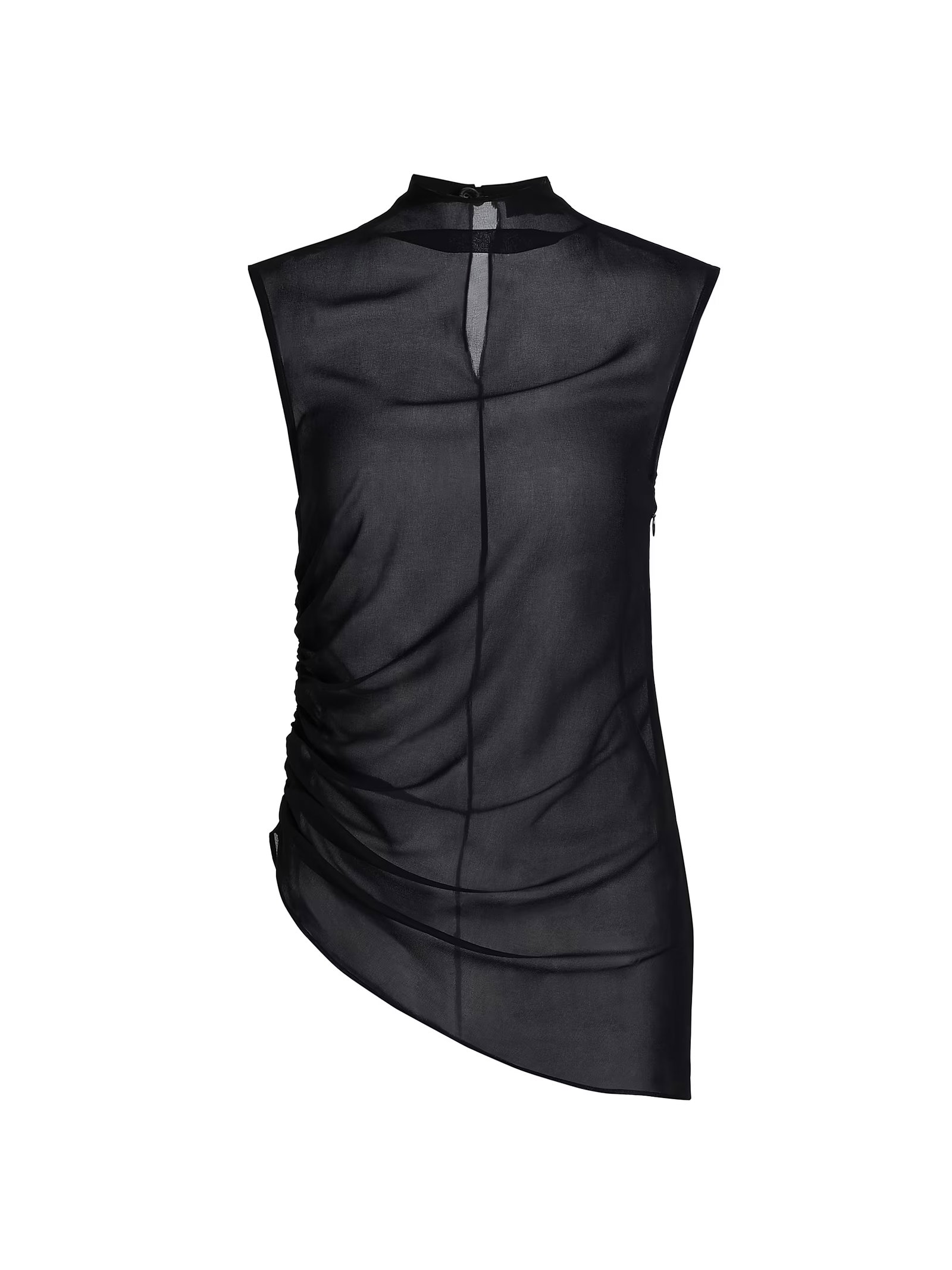 Lapointe Ruched Sheer Georgette Sheer Top