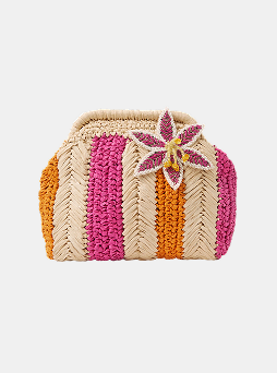 Stripe Raffia Clutch Bag