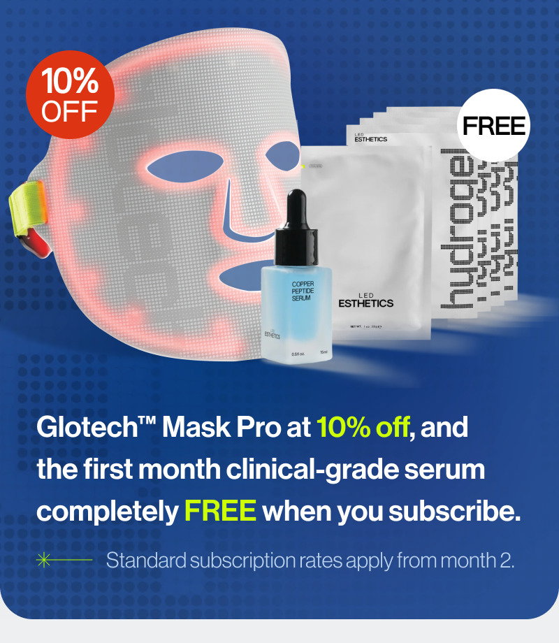 mask ro, serum and hydrogel, blue background and text