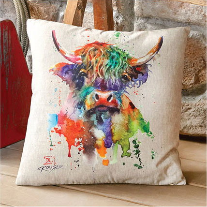 Watercolor Highland Cow Outdoor Pillow