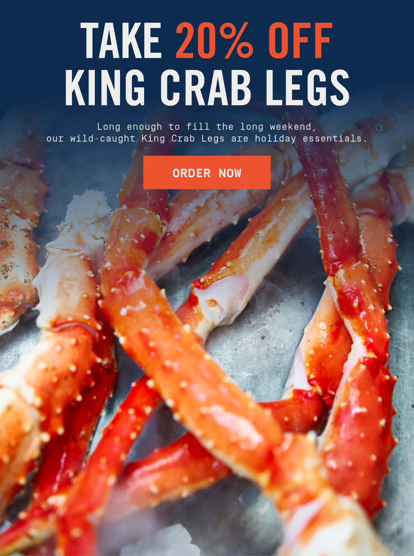 close up photo of Red King Crab Legs with text overlay.