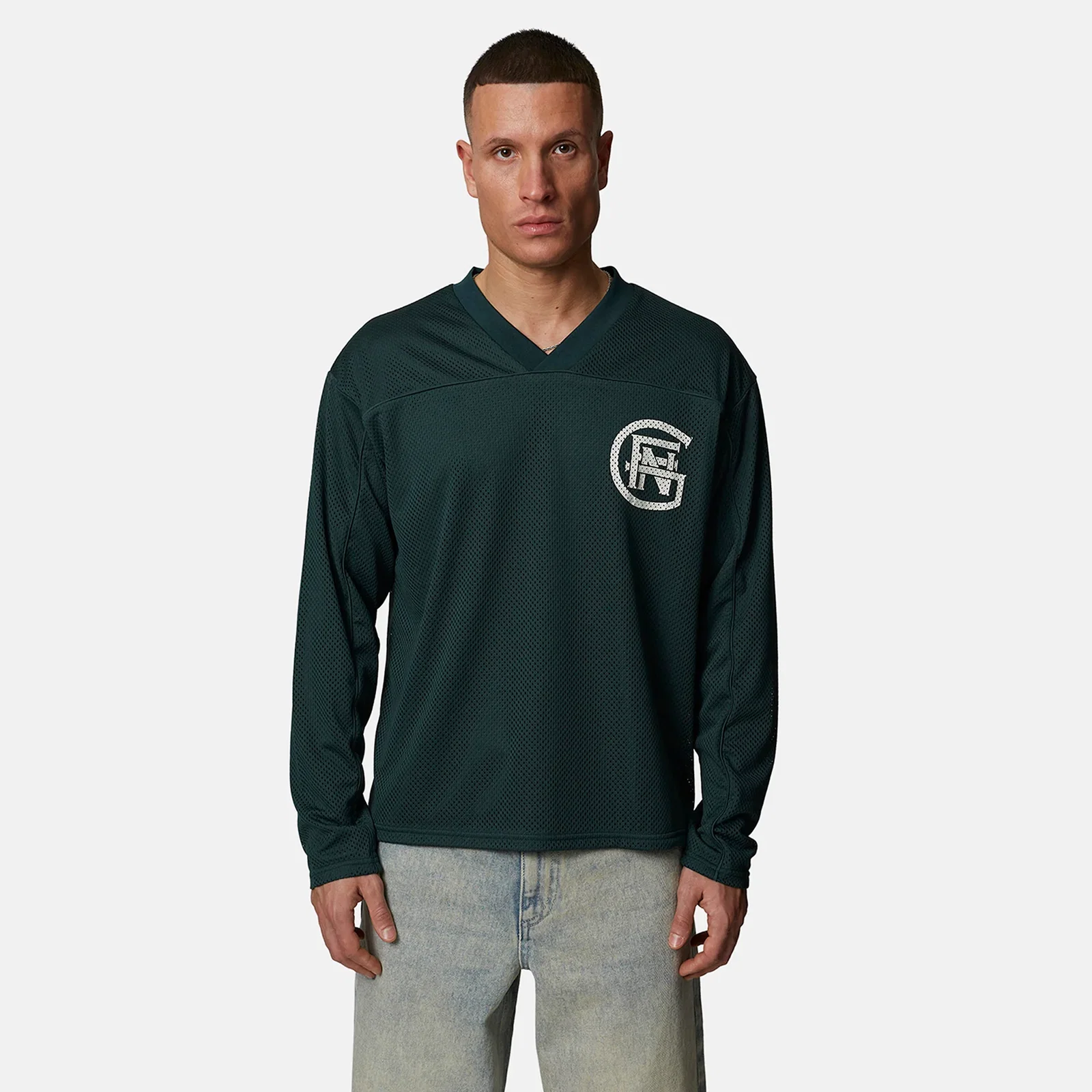 Image of Monogram Mesh Green Longsleeve Boxy Jersey