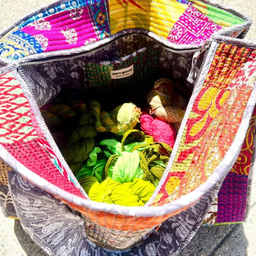 Inside view of the quilted cotton tote
