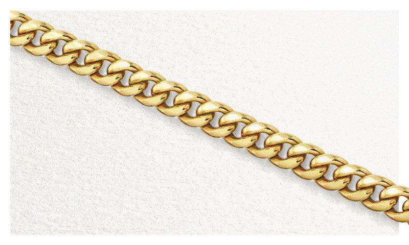 Rotating GIF featuring three different classic yellow gold chain bracelets and necklaces.