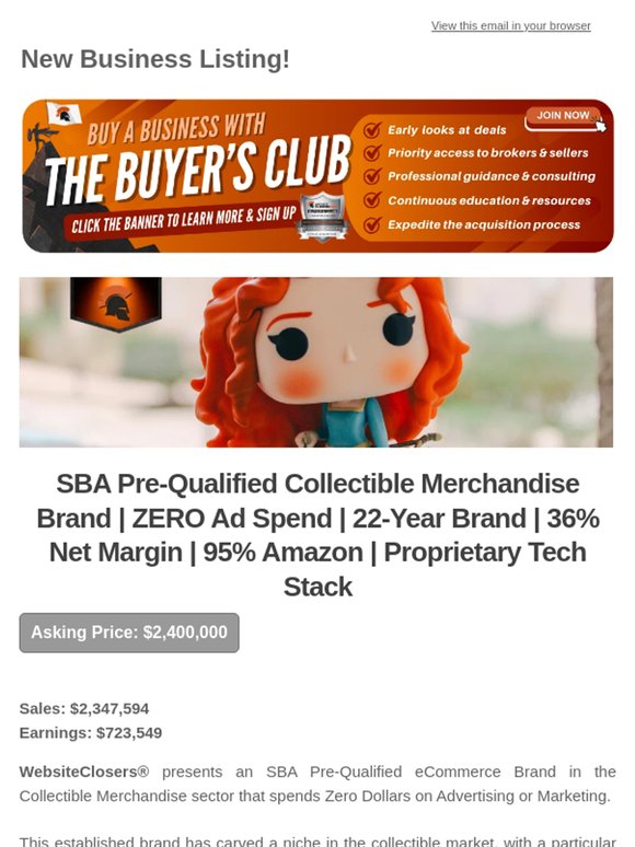 New Deal Alert: SBA Pre-Qualified Collectible Merchandise Brand | ZERO Ad Spend | 22-Year Brand | 36% Net Margin | 95% Amazon | Proprietary Tech Stack