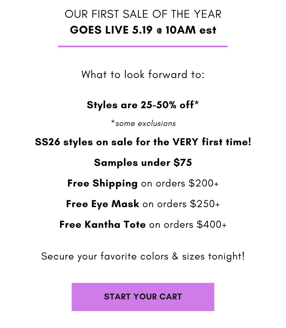 Start your cart tonight