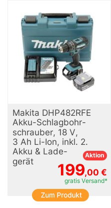 Makita DHP482RFE AkkuSchlagbohrschrauber 18V 30Ah LiIon inkl 2 Akku inkl Ladegert