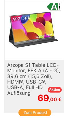 Arzopa S1 Table LCDMonitor EEK A A  G 396cm 156 Zoll 1920 x 1080 Pixel 169 25 ms HDMI USBC USBA Host IPS LCD