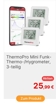 ThermoPro FunkThermoHygrometer Wei TP3573 3St