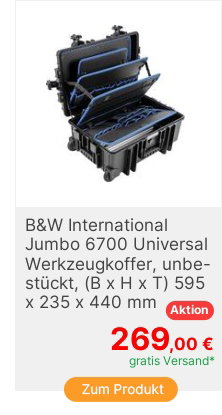 B  W International Jumbo 6700 11719PG Universal Werkzeugkoffer unbestckt B x H x T 595 x 235 x 440mm