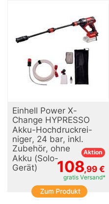 Einhell HYPRESSO 18241 Power XChange AkkuHochdruckreiniger 24 bar Kaltwasser